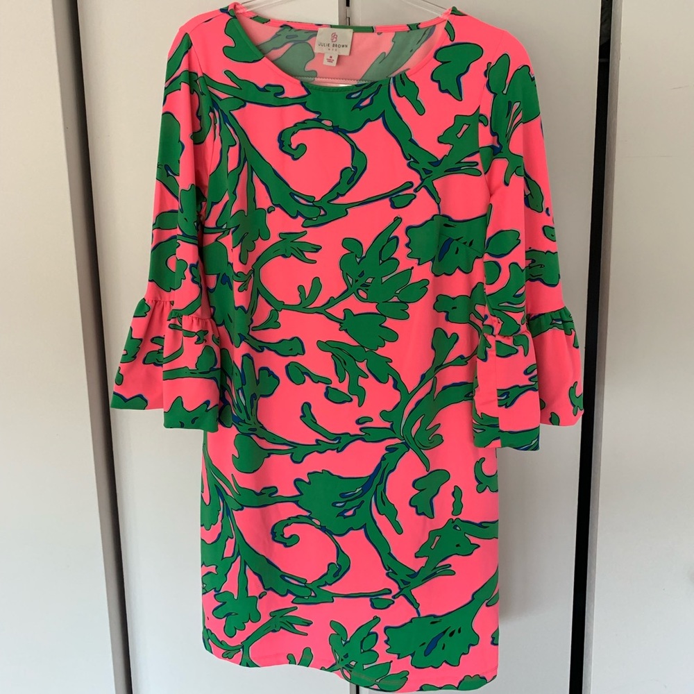Julie Brown NYC Pink and Green Pattern Shift Dress